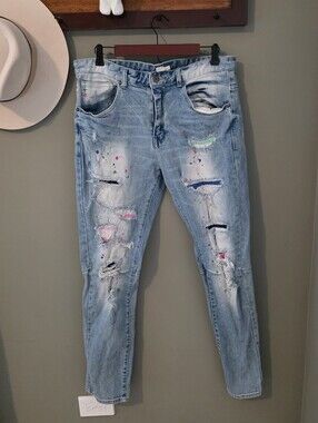 Kloud 9 Paint Splatter Jeans Streetwear Casual Outdoors